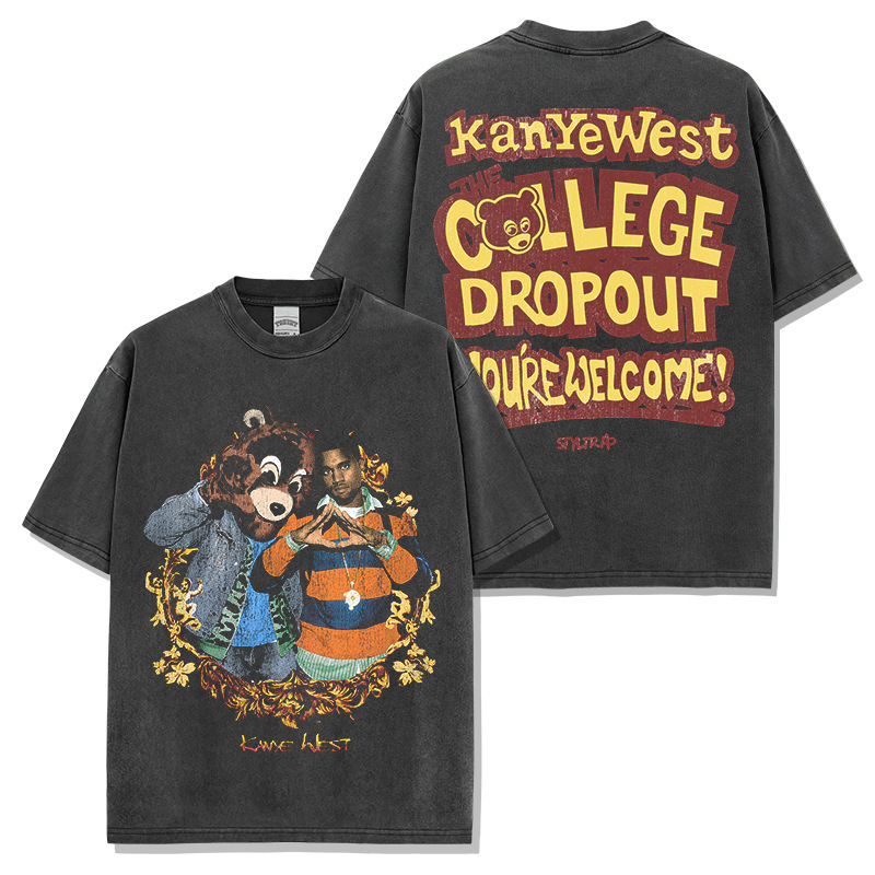 Cross-Border Trendy Brand American Hip-Hop Style Kanye West Double-Sided Printed Short-Sleeve and Long-Sleeve Heavyweight Street T-Shirt Cross-Border Trendy Brand American Hip-Hop Style Kanye West Double-Sided Printed Short-Sleeve and Long-Sleeve Heavyweight Street T-Shirt