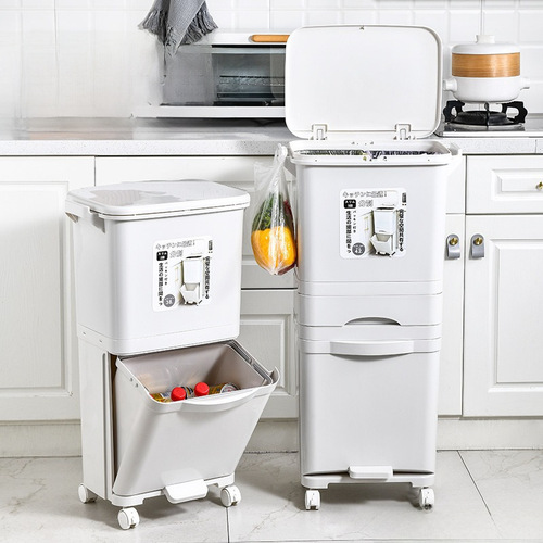 Home Kitchen Trash Can Pressure Compost Sorting Storage Can Foot-operated Wet and Dry Separation Japanese Cute Trash Can