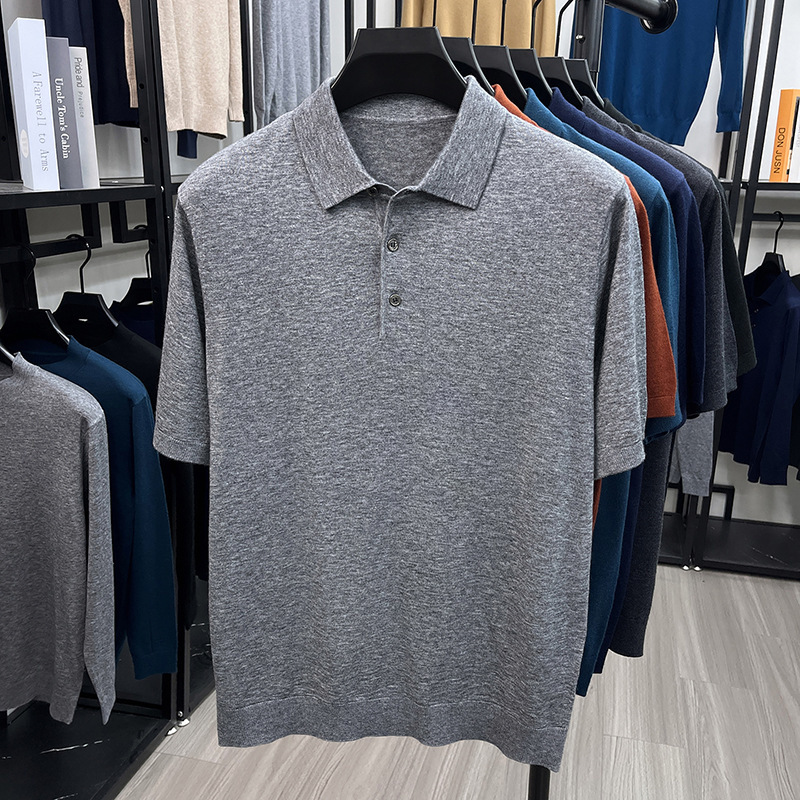 Men's Short-Sleeved Wool T-Shirt Summer New Style Half-Sleeved Solid Color Lapel Knitted Polo Shirt Top for Men Dropshipping Men's Short-Sleeved Wool T-Shirt Summer New Style Half-Sleeved Solid Color Lapel Knitted Polo Shirt Top for Men Dropshipping