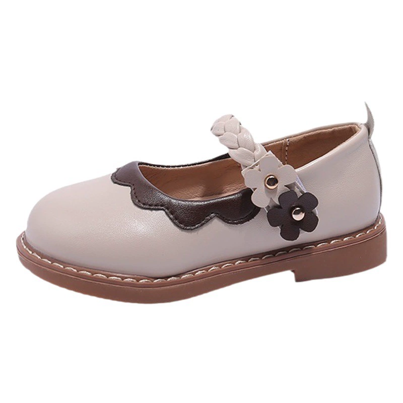 Кожаная обувь для девочек 2023 Ранняя осень, новый кружевной простой детский туфли принцессы в Корейском стиле, детская обувь на мягкой подошве для маленьких девочек