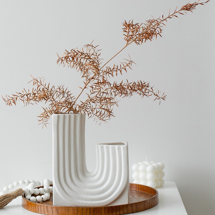 ins小眾幾何藝術陶瓷花瓶插花乾花花器 創意s型家居軟裝飾品擺件