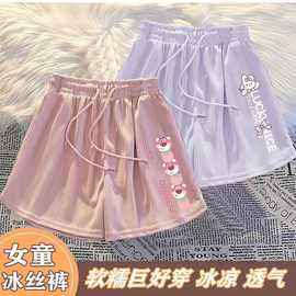 2025年女童冰丝短裤薄款夏季中大童卡通印花休闲帅气外穿短裤批发