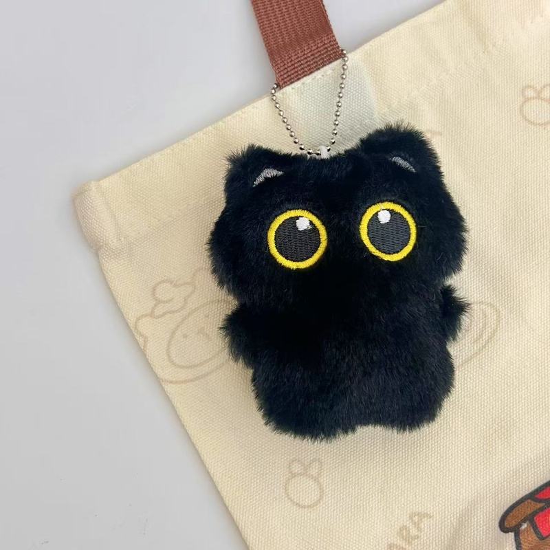 卡通大眼黑猫玩偶毛绒公仔吱吱叫可爱黑色小猫咪背包挂件辅料批发|undefined