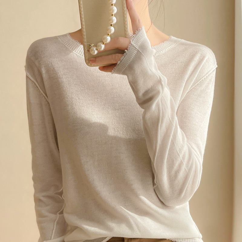 European ultra-fine wool micro-transparent ultra-thin bottoming sweater women's loose cashmere bottoming sweater slimming solid color sweater
