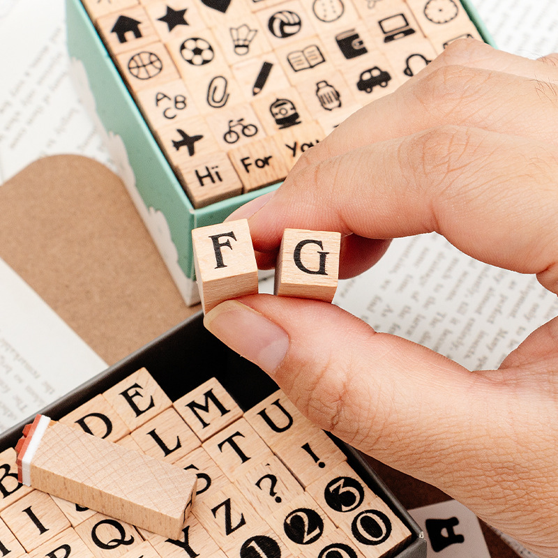 42 sello de madera de hayale letras digitales gráficos geométricos pequeños sello de base de expresión sello de mano de madera