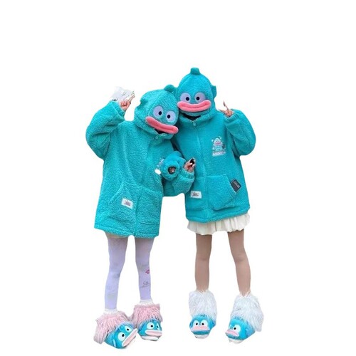 Clown fish hooded lamb fur coat for women in winter loose design niche funny street plus velvet thickened cotton clothing