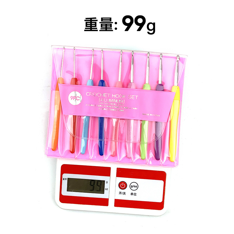 Herramientas de tejer aguja suéter TPR mezclado PP crochet mango suave aluminio crochet 9 piezas conjunto bolsa opp