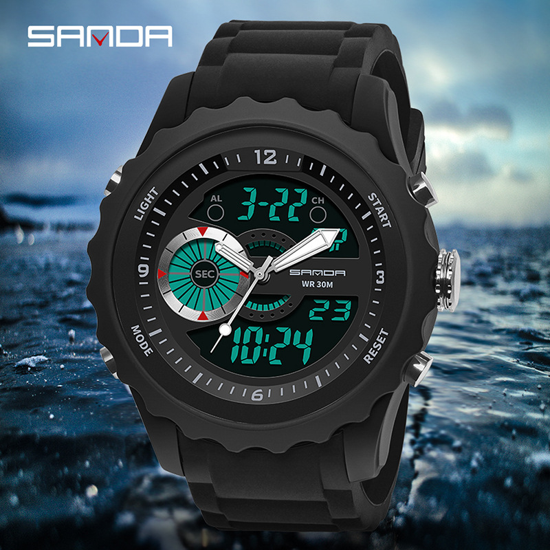 SANDA 769 impermeable multifuncional reloj deportivo al aire libre reloj electrónico de cuarzo de doble movimiento para hombres