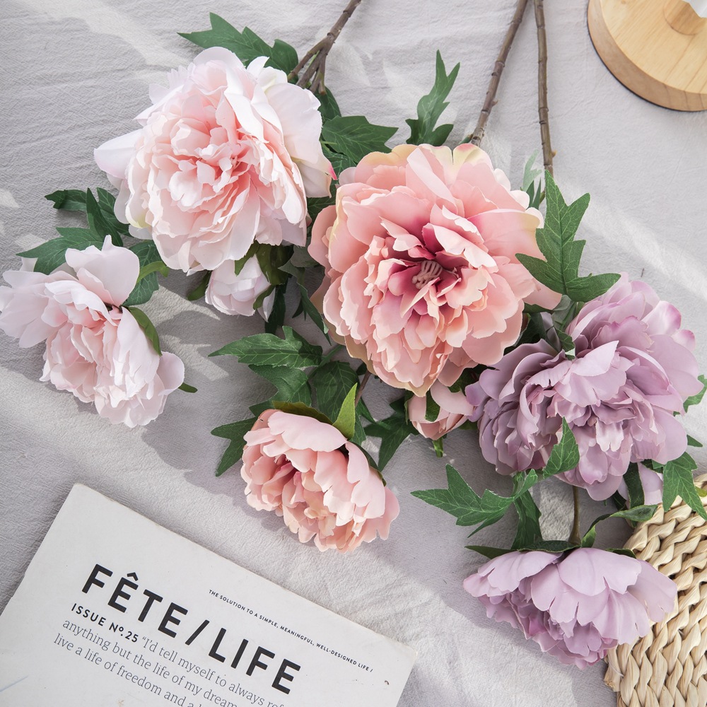 婚慶中式單枝牡丹廠家仿真花家庭裝飾手捧花路引花牆DY1-1911A