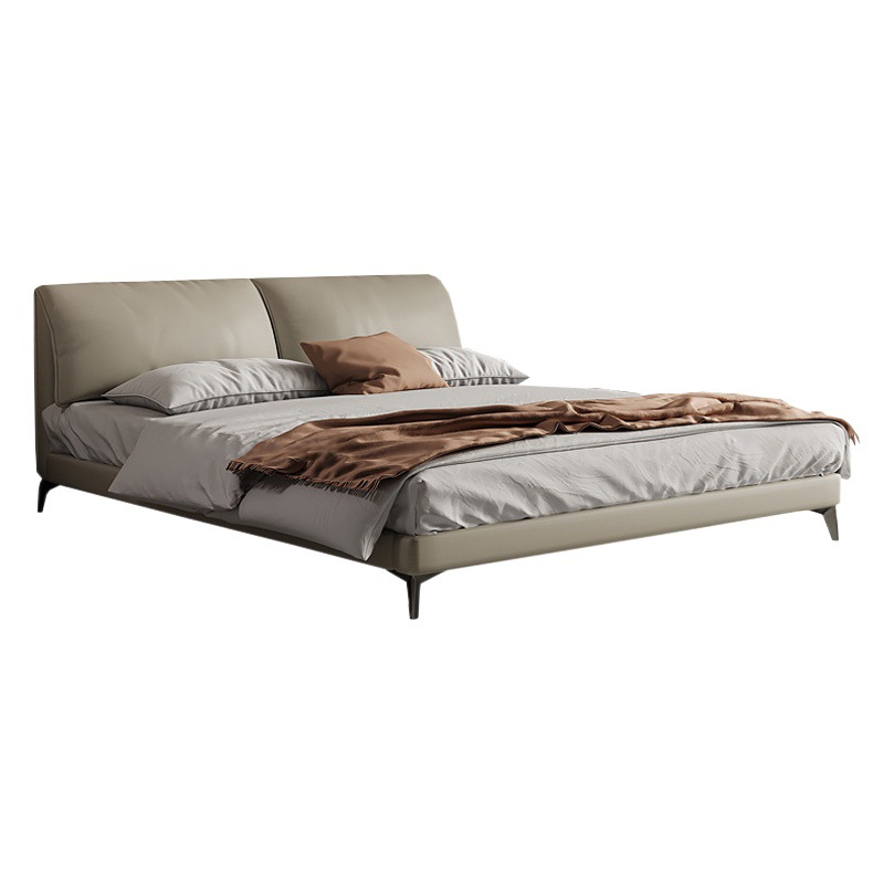 Orejas de elefante cama de cuero real italiano minimalista pequeño apartamento cama doble 1,8 m cama de borde orejas de elefante cama suave