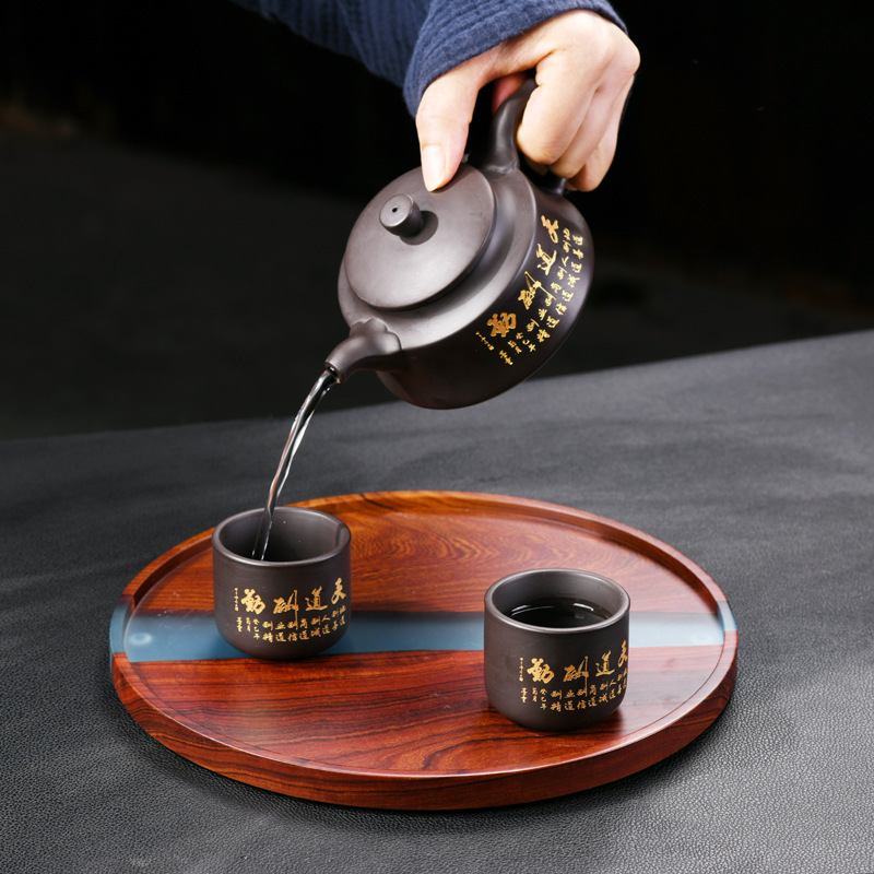 Luz creativa de lujo pequeña hoja sándalo rojo bandeja de té resina epoxi mesa de té vintage bandeja de madera maciza redonda rectangular japonesa burbuja seca