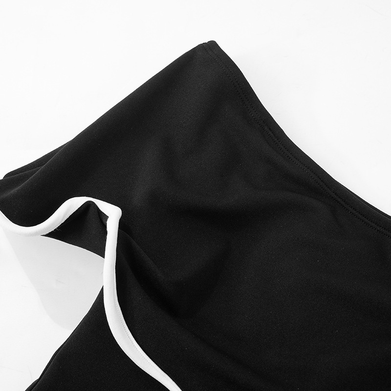 Women Clothing Summer Contrast Color Ruffled off the Shoulder Tube Top Backless Sheath Sexy Dress