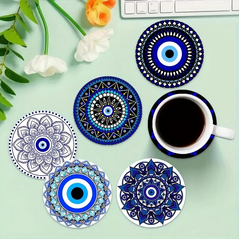 6 Pack Simple Style Wooden Coaster suit Wooden Art Cup Mat with Non-Slip Coaster Desktop Protection Gift