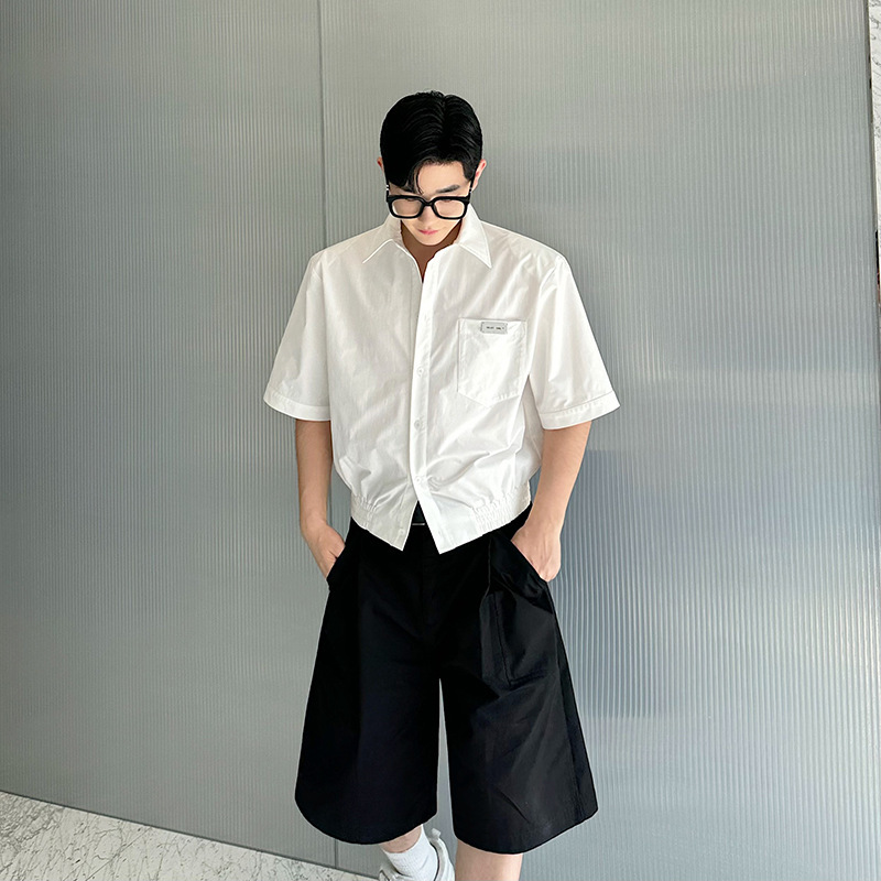 2024Ss Wholesale Design Versatile Short Metal Label Detachable Shoulder Pad Short-Sleeved Jack Shirt C1062 080