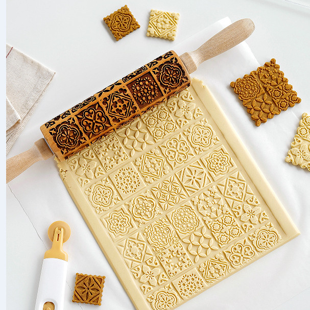 Navidad Rolling pin rodillo de madera maciza rollo pin grabado fondant galleta Impresión de galletas rollo image 3