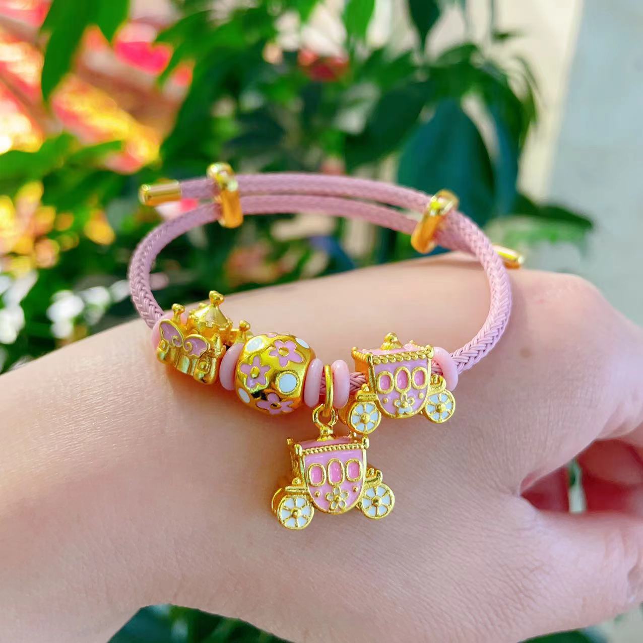 Pink Wings Castle Pumpkin Carriage Bead Pendant Bracelet Necklace Bead Accessories DIY Accessories