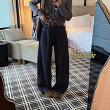 YOUMO有陌72065z秋冬2025新款复古风豹纹植绒弯刀阔腿裤牛仔裤女