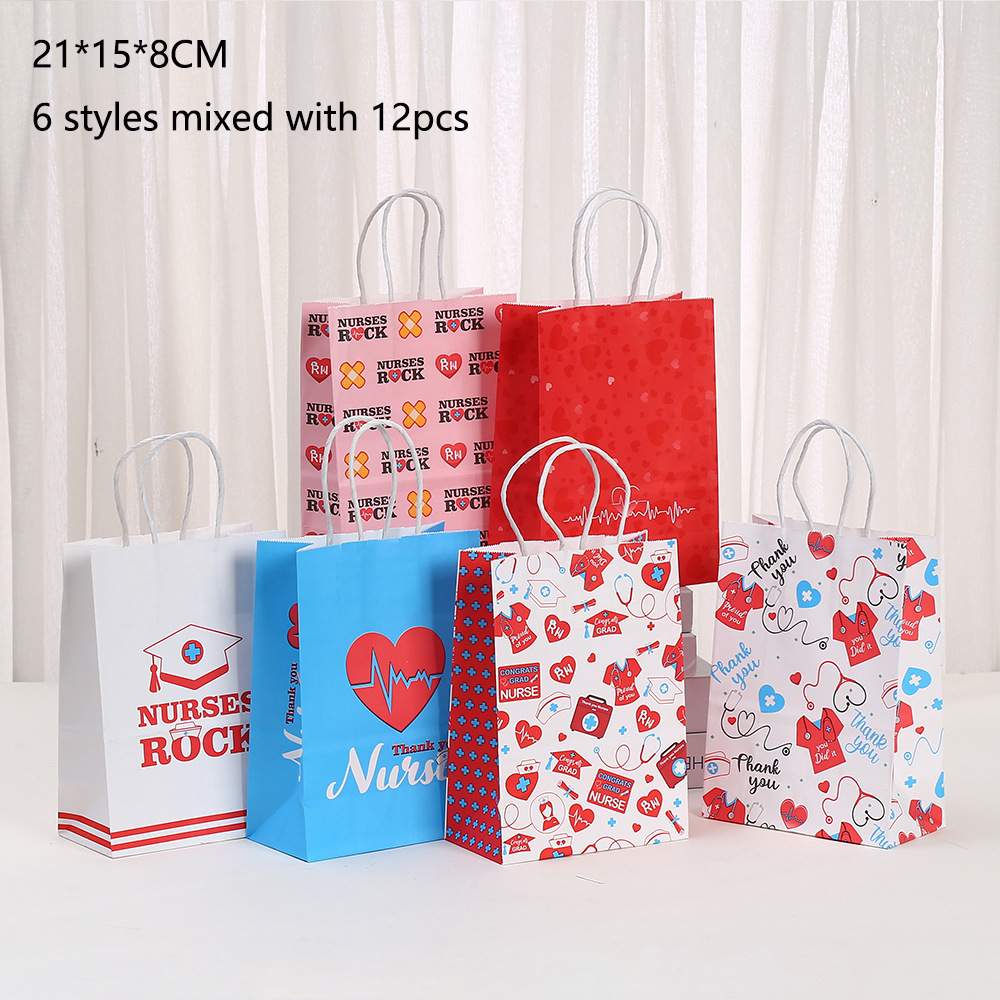 护士节字母印花手提袋节日派对伴手礼袋牛皮纸包装袋零食糖果礼袋