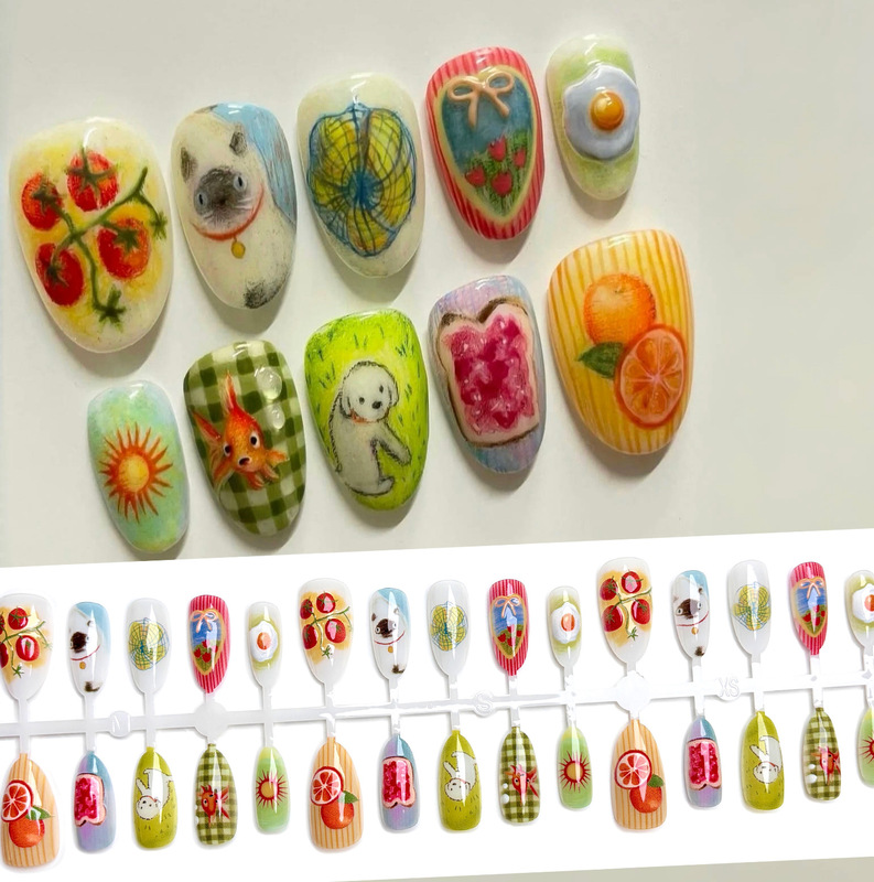 Colored Pencil Pastoral Girl Ins Wearable Nails Cute Childlike Animal Niche Art Fashion Nail Art Patch Design