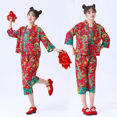 東北大花布村姑二人転演服お笑い姉妹広場ダンスヤンコ歌服農民セット