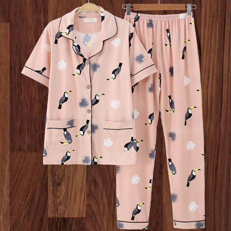 100% algodón más el tamaño de los pijamas de las mujeres Primavera, Otoño e Invierno manga larga suelta de mediana edad y joven confinamiento desgaste del hogar traje de verano