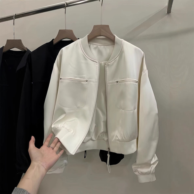 European High-End Fashion Loose Casual Satin Jacket for Women 2026 New Simple Versatile Short Jacket for Petite Figures