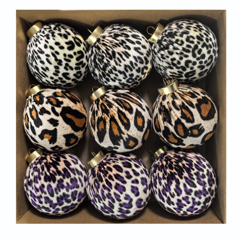 Explosión de 8CM tela de tela de plástico de Navidad hecha a mano bola de tela de tela de leopardo árbol de Navidad bola de decoración de Navidad