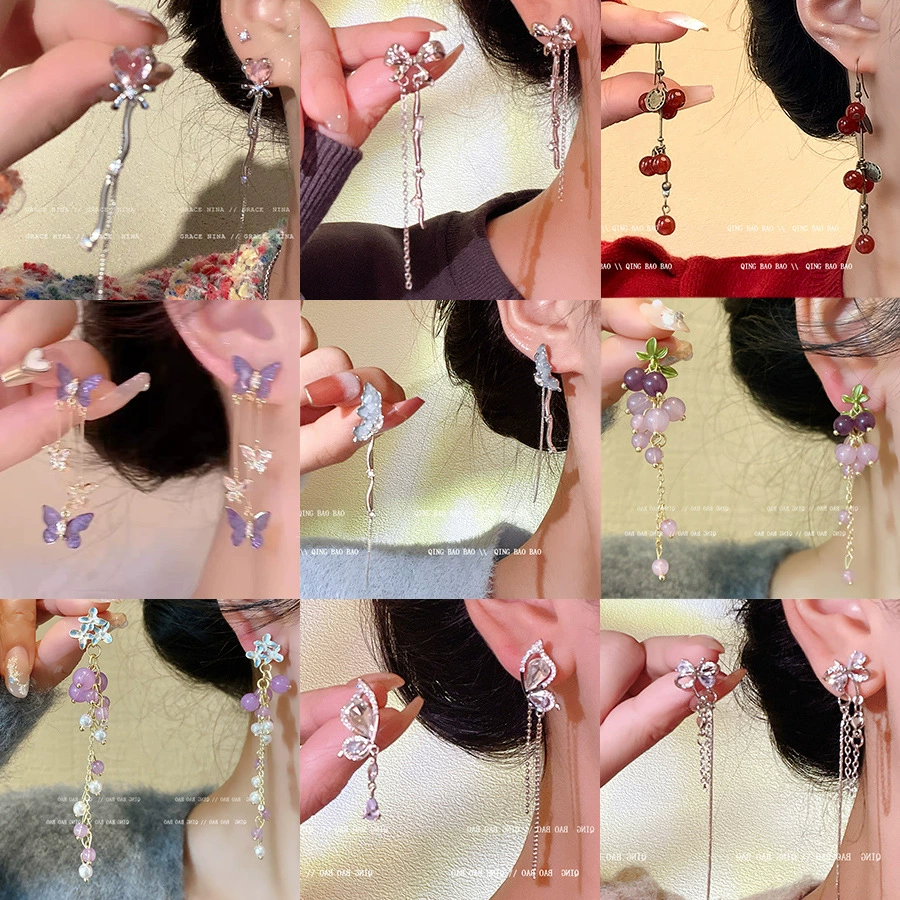 Серьги S925 серебро, игла, легкая роскошь цветочный дизайн, модный корейский стиль, множество цветов