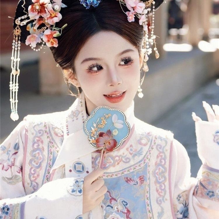 女格格服装汉服清朝3D印花古装公主马甲清朝旗袍全套格格衣服女款-阿里巴巴