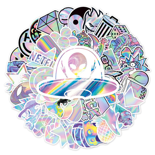 50 laser creative trend graffiti stickers suitcase scooter computer tablet cartoon decorative stickers