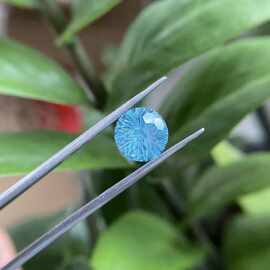 跨境专供 浅海蓝烟花切圆形宝石 菊花切高碳钻裸石戒面手饰石批发