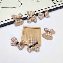 秋冬奶咖色布艺格纹蝴蝶结辅料兔子小熊手工diy儿童袜裤服装配件