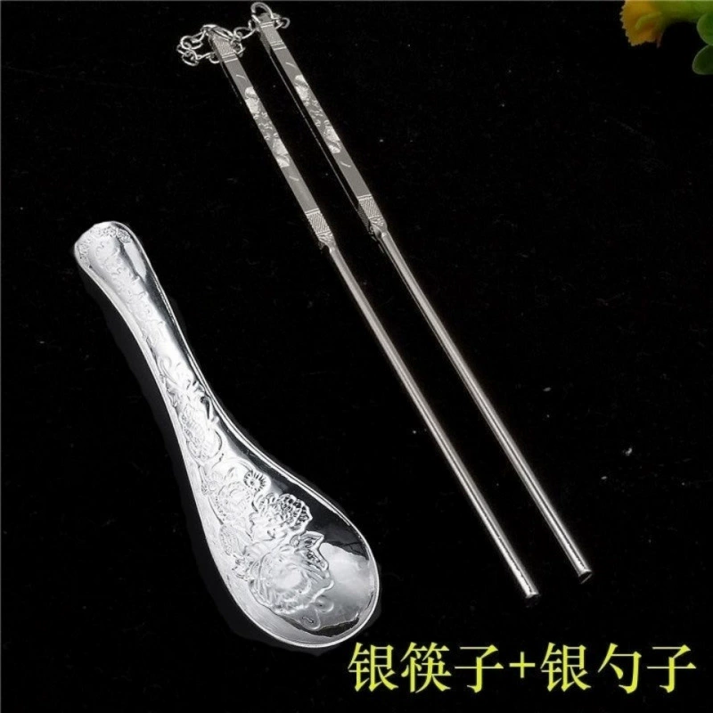 Chopsticks, set, silver bracelet, tableware, non-slip ear picking, 925 sample silver, 3 piece set