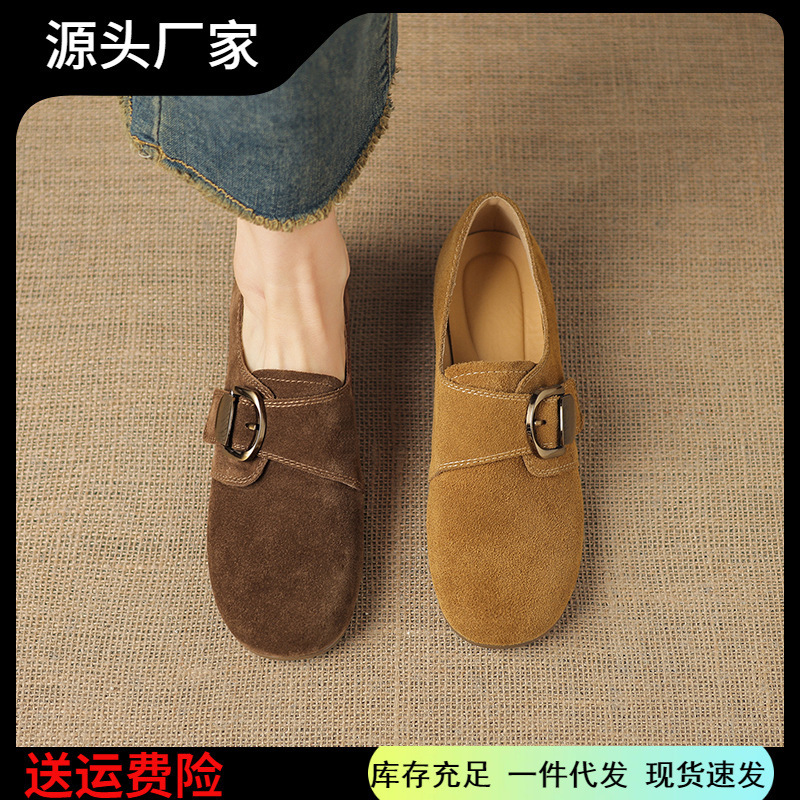 Inner Height Increase of 4.5cm, Full Coverage, Flat Sole, Buckle, Korean Style, Simple Soft Sole, Genuine Leather Version, 2026 Autumn and Winter New Women's Shoes