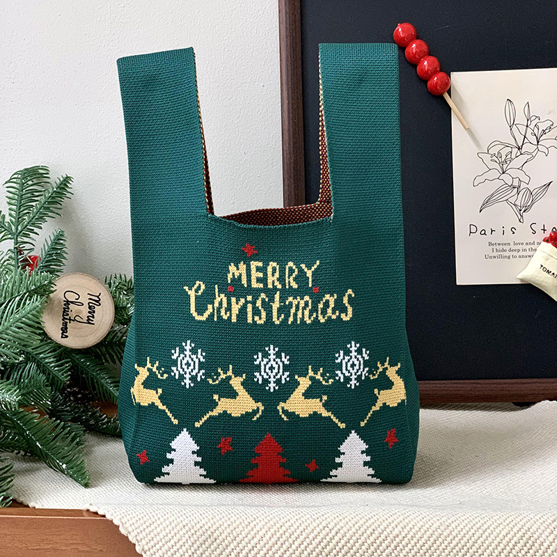 Bolso cuadrado pequeño, bolso de mujer, serie de Navidad, bolso de regalo, bolso de mano de punto, bolso de mensajero de un solo hombro al por mayor