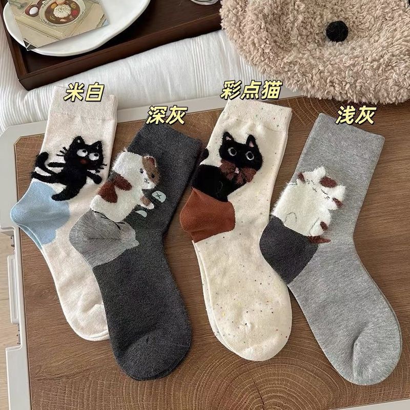 秋季款ins潮高颜值中筒袜新品简约甜美设计卡通猫咪后跟小猫跟随|undefined