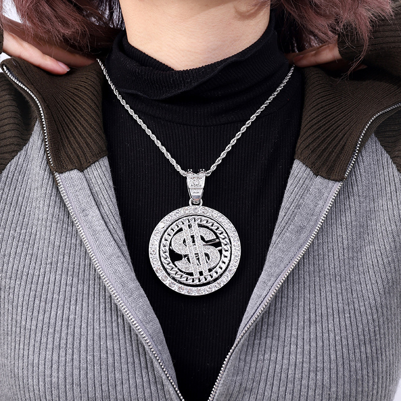 Usd Symbol Rotating Pendant Necklace For Men Gold Finish Trend_voghion.com