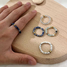 4mm天然石头弹力绳串珠欧美风戒指跨境手饰 可调节小众个性戒指