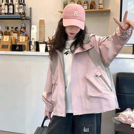 女童春季外套2025新款韩版撞色连帽冲锋衣休闲户外女大童网红上衣
