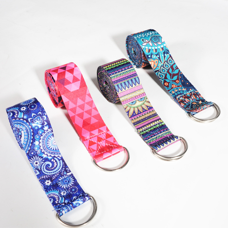 Digital Printing Imitation Nylon Fitness Colorful Tension Belt Stretch Belt Open Shoulder Training Back Stretch Belt Yoga Aids