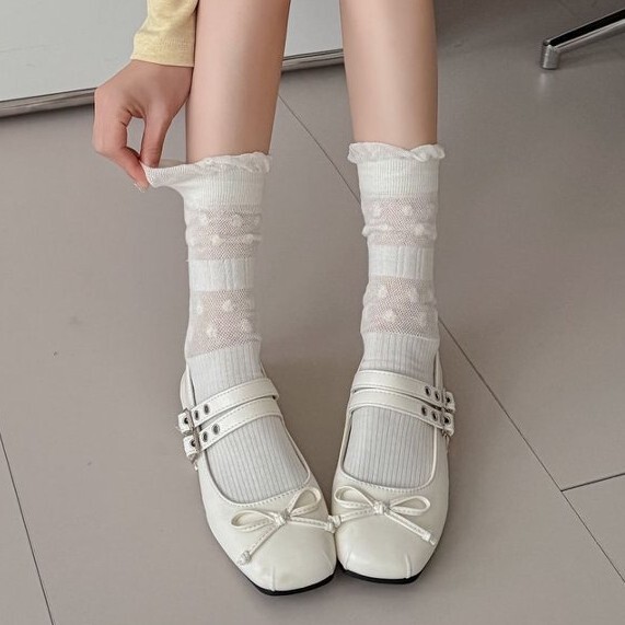 2026 Spring/Summer Women's Socks with Bubble Edge Mesh, Casual Breathable Mid-Calf Socks, New Solid Color Socks for Women 2026 Spring/Summer Women's Socks with Bubble Edge Mesh, Casual Breathable Mid-Calf Socks, New Solid Color Socks for Women