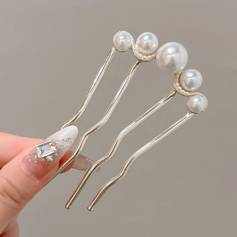 Perla temperamento disco de cabeza detrás de cuatro dientes peine nuevo estilo chino en forma de U pinzas de cabello 2024 nuevo tocado de gama alta