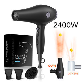Secador de pelo popular transfronterizo, secador de pelo de alta potencia de 2400W para peluquerías, secador de pelo con iones negativos al por mayor