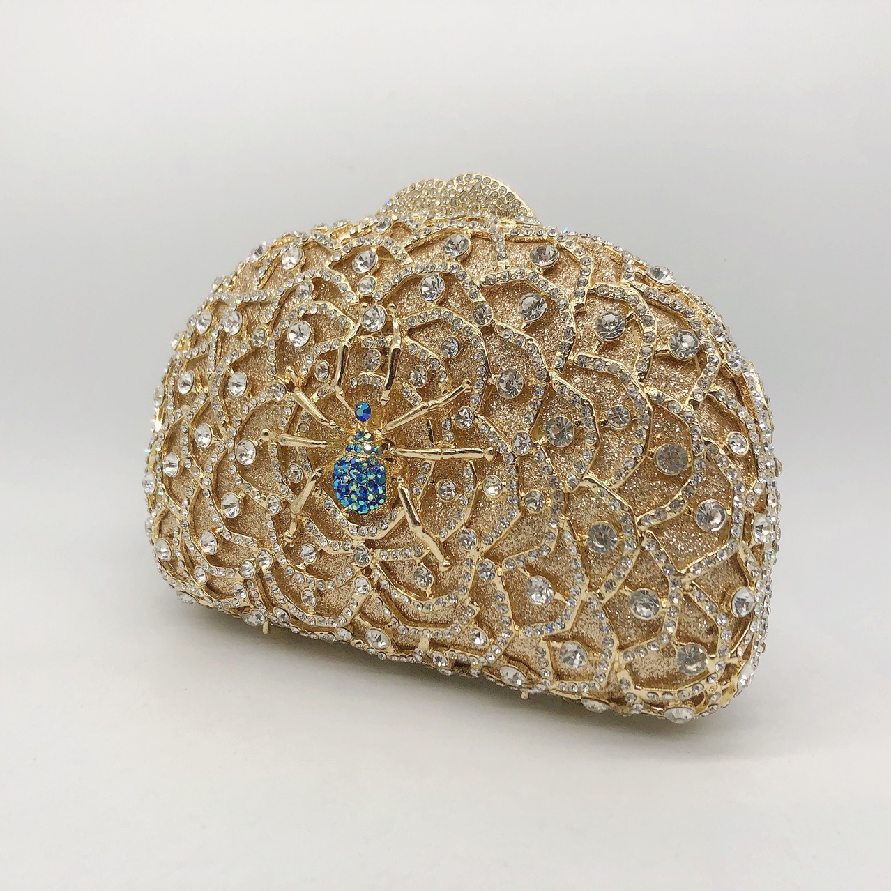 Túi clutch nữ hình nhện kim loại đính đá dạ tiệc phong cách Âu Mỹ — Màu vàng