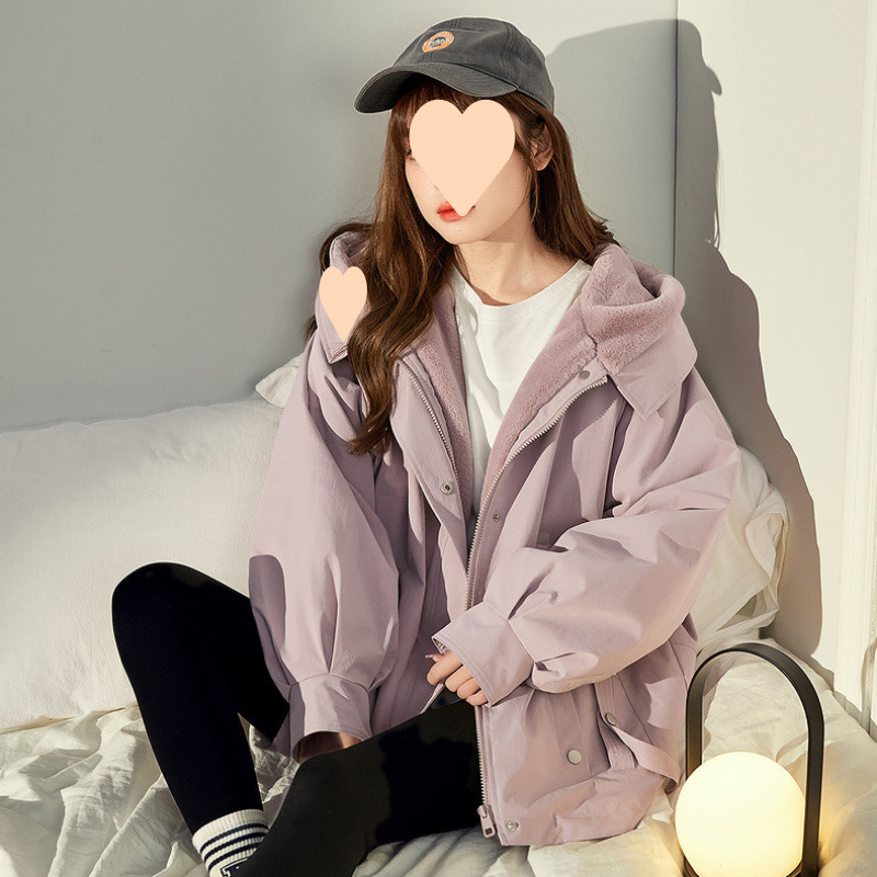 2025 new thickened cotton coat student workwear Korean version casual loose hooded cotton coat versatile solid color women's clothing