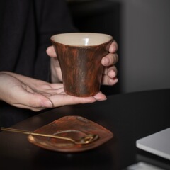 复古红木纹陶瓷咖啡杯手冲咖啡器具文艺居家办公高颜值咖啡杯轻奢