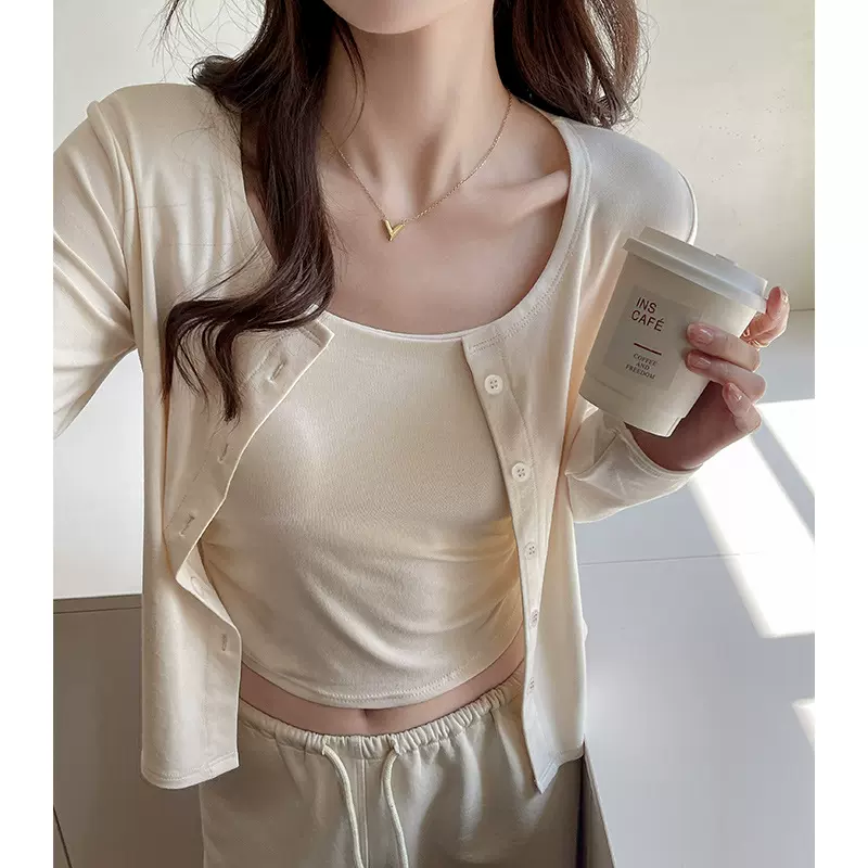 莫代尔针织防晒开衫外套女夏季薄款空调衫纯色高级感长袖百搭上衣