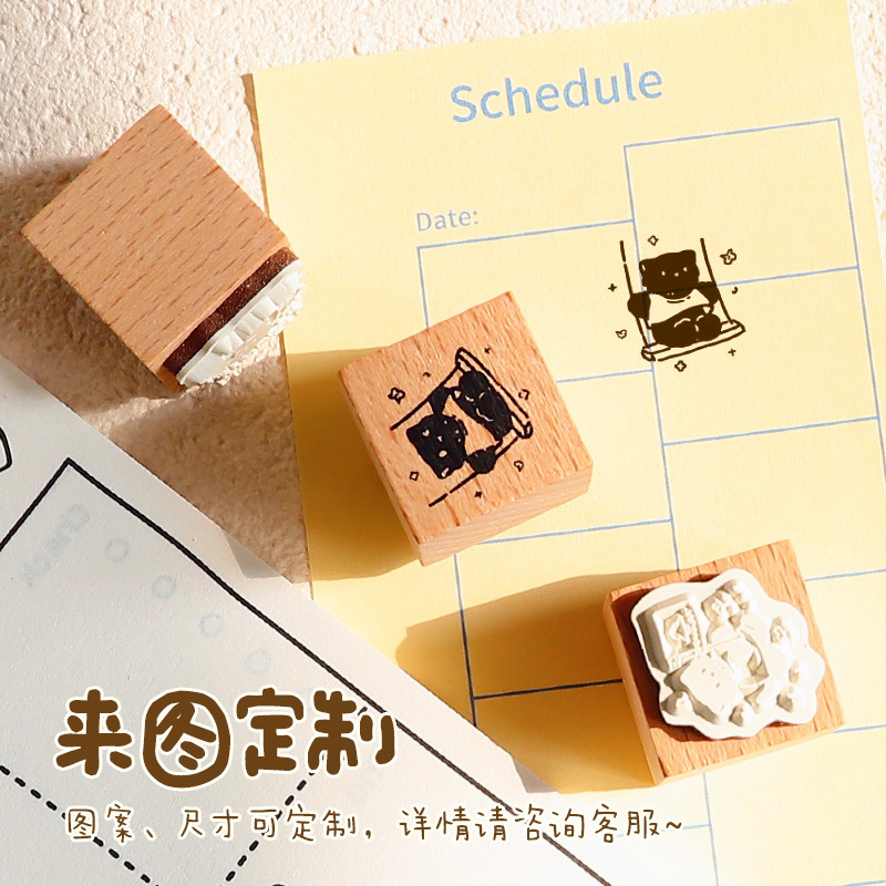 木製ハンドブックシール、木製カスタム彫刻、DIY装飾素材、シールスタンプ、特殊形状カット|undefined