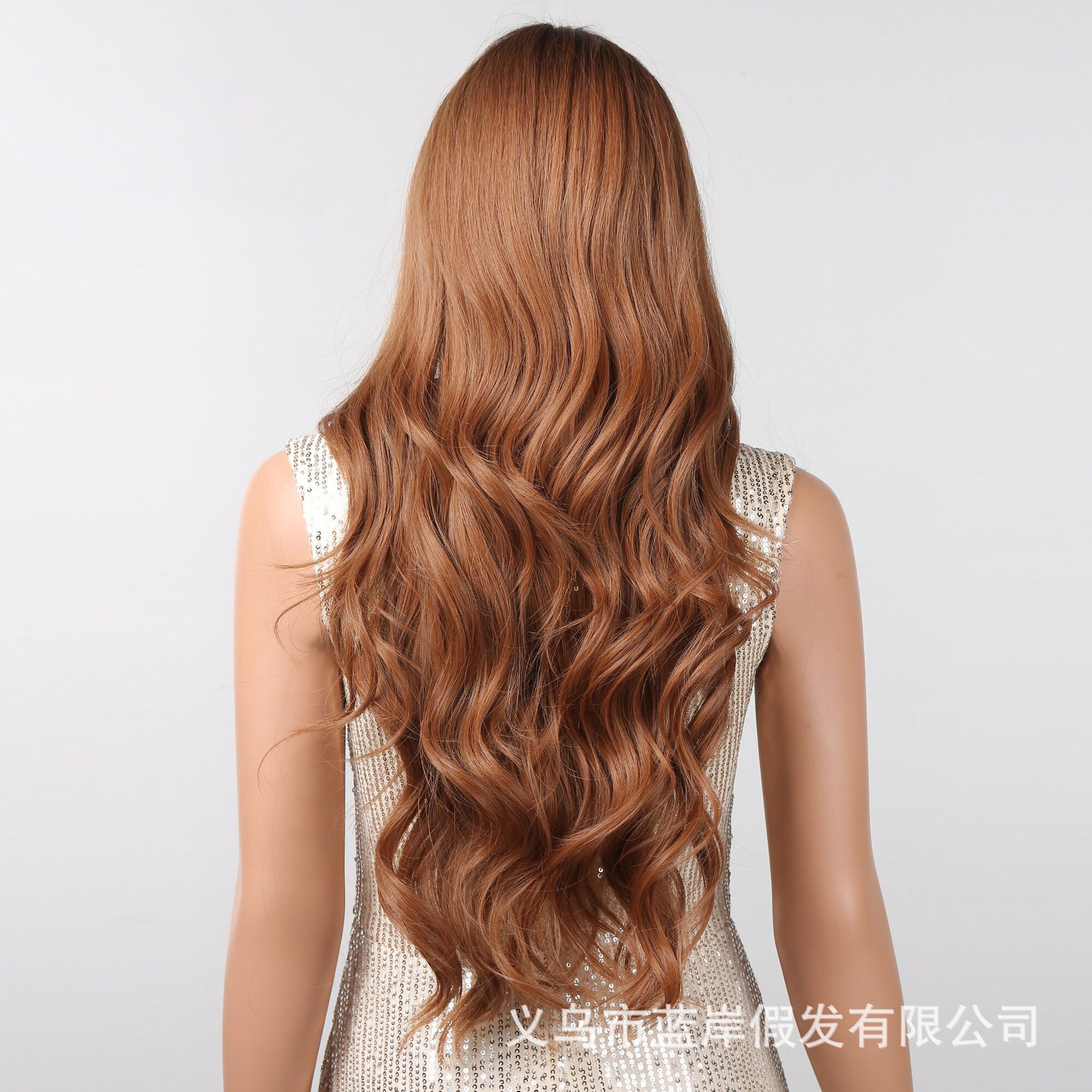 Nueva peluca de estilo europeo y americano para mujer, diadema completa con flequillo, marrón dorado, pelo largo y rizado ondulado grande, conjunto de pelucas de fibra química