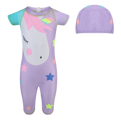 批发儿童连体潜水服连体女童潜水冲浪防晒漂流 连体泳衣 泳帽SH03|ms